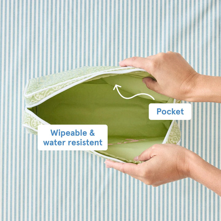 Large Green Block Print Cosmetic Bag