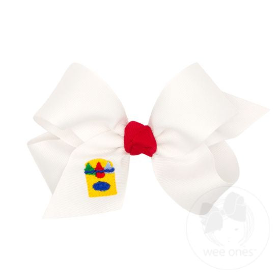 Back-to-school bow- King crayons embroidered bow with moonstitch