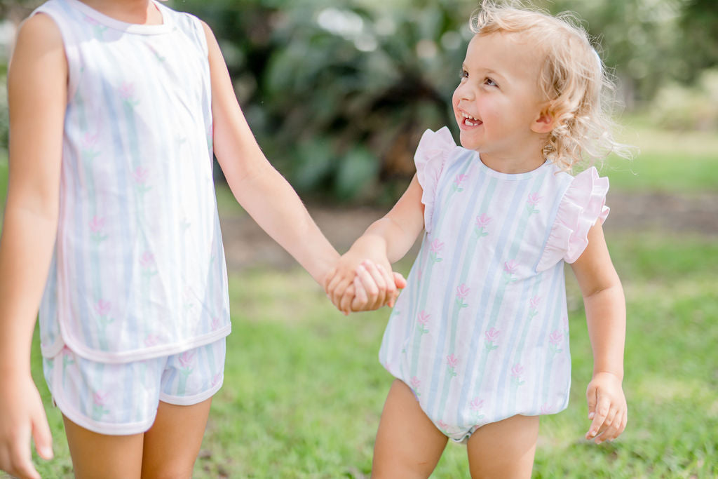 Tank Set- Knit Floral Pastel Stripe