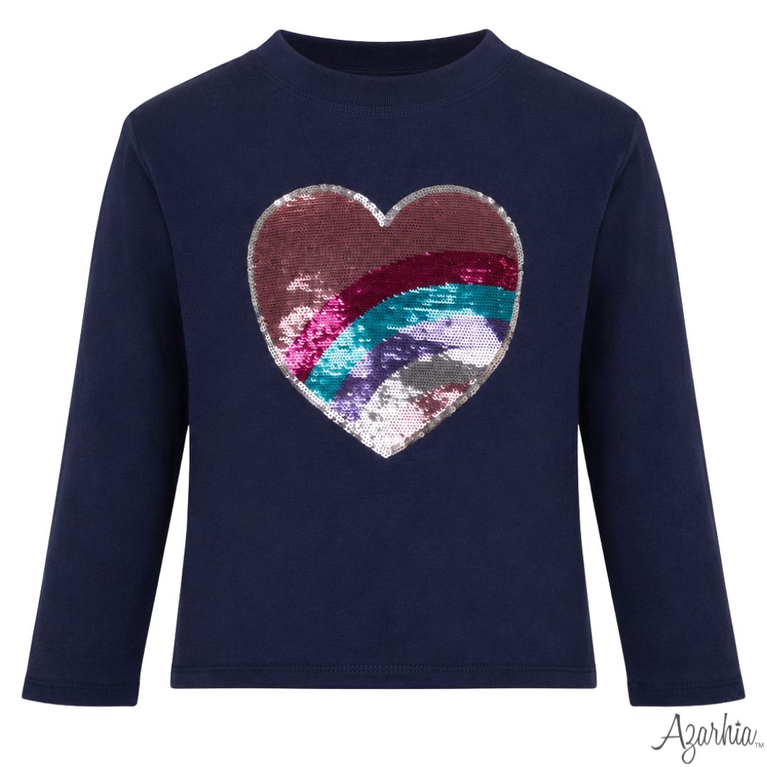 Sequin Rainbow Heart Navy Boxy Tee