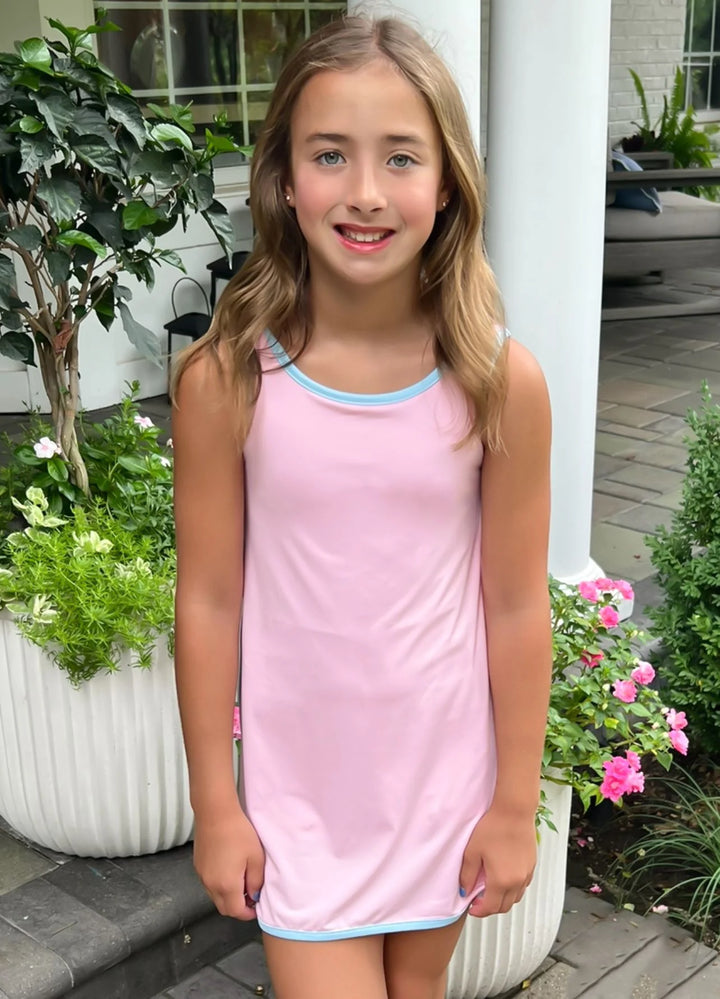 Pink Tennis Dress w Blue Trim- Serve It Up