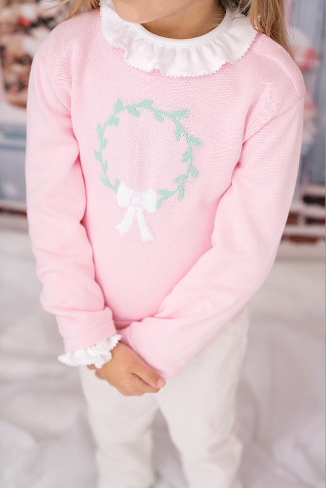 Cozy Up Sweater- Pleasant Pink Wreath