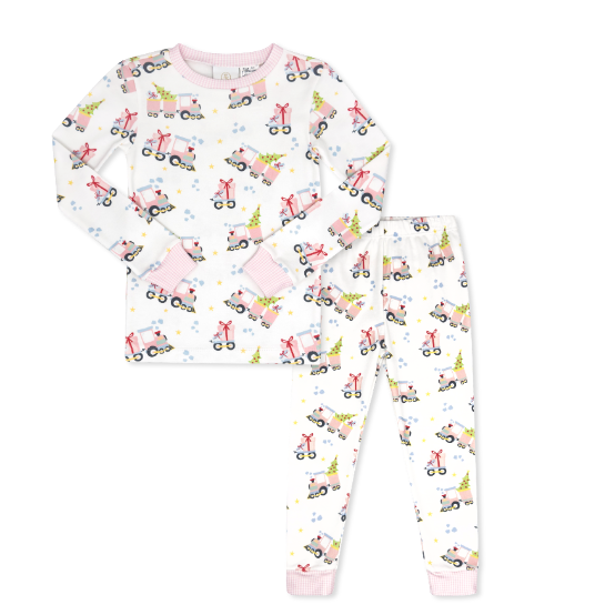 Sweet Pea PJ Set- All Aboard, Pink