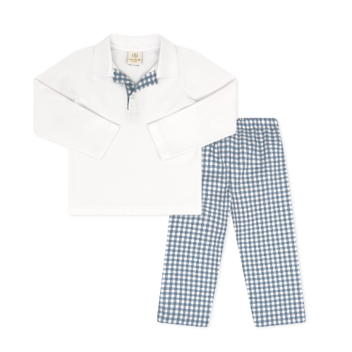 Parker Pant Set- Stone Blue Check