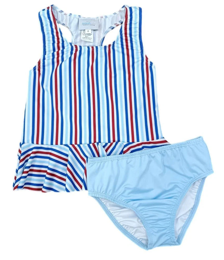Collette Peplum Swim Set - Patriotic Stripes