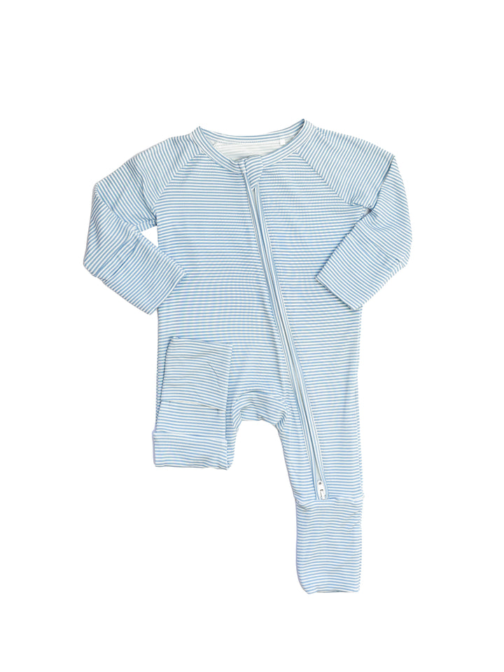 Mini Stripe Sleep Romper- Blue