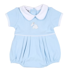 Little Cottontails embroidered collared bubble- blue