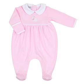 Little Cottontails embroidered collared footie- pink
