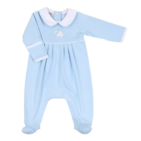 Little Cottontails embroidered collared footie- blue