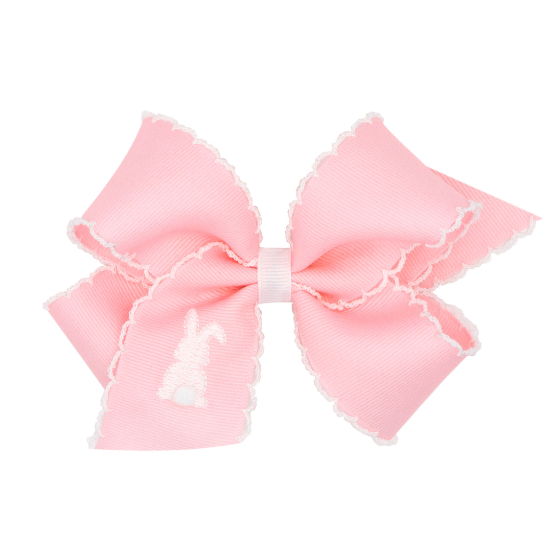 Easter hair bow- pink med moonstitch with bunny tail