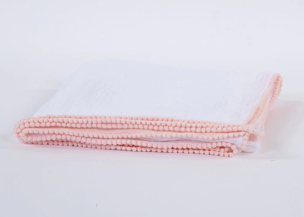 Cotton muslin swaddle blanket- pink trim