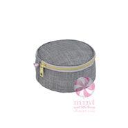 gray chambray button bag