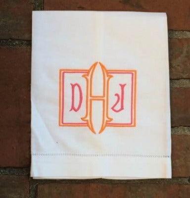 Monogrammed Linen Hand Towel - The Orange Iris 